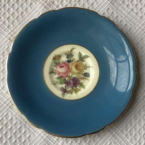 Set 6 Vintage KPM Royal Ivory Floral Turquoise Blue Demitasse Saucer 6 Pc - Picture 5 of 12